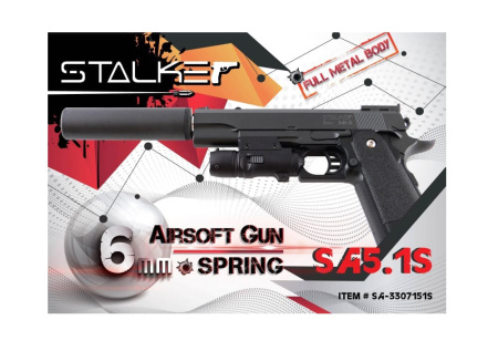 Страйкбольный пистолет Stalker SA5.1 Spring (аналог Hi-Capa 5.1)+имит.ПБС+ЛЦУ
