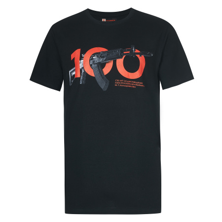 Футболка с принтом "100 лет Калашникову"; черная; размер M