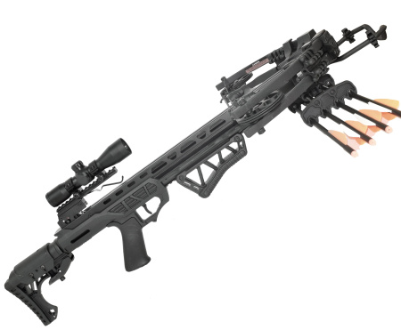 Арбалет блочный Man Kung XB65, блочный, black, кивер, 4 шт. стрелы, прицел, крепеж, воск, натяж.